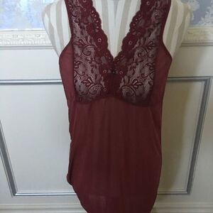 Oo Burgundy Sheer Lace Negligee